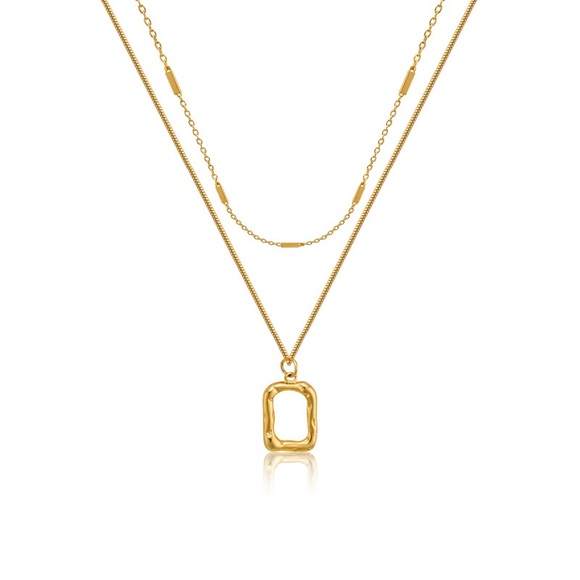 2-Piece Stacked Square Pendant Necklace - Gold - Picture 8 of 11
